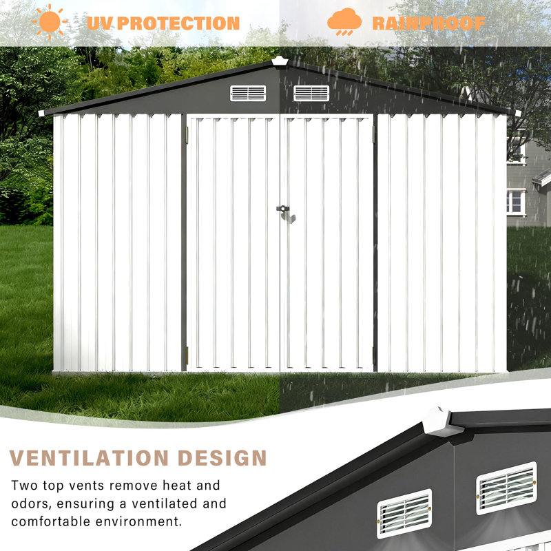 6×8 ft Outdoor Metal Storage Shed with Lockable Door & Air Vents, Garden Tool Shed for Backyard, Patio & Lawn, White