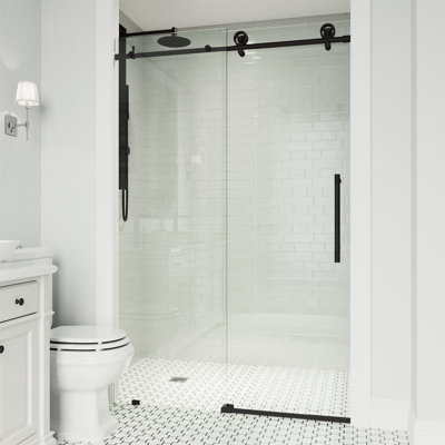 Porte de douche coulissante sans cadre avec verre transparent 3/8 po l 64-68 "x H 76" Cass