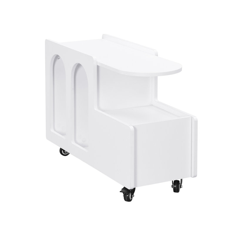 Table de bout mobile avec roues verrouillables, table d'appoint de style crème avec tiroir de rangement, table de chevet étroite de 11,8 pouces avec rangement multicouche, salon, blanc