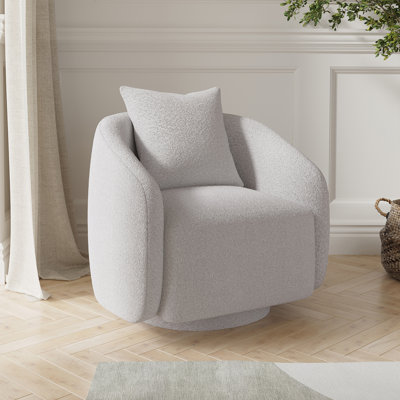 Swivel Accent Chair, Barrel Armchair With Back Pillow & Wood Frame For Living Room, Bedroom, Office