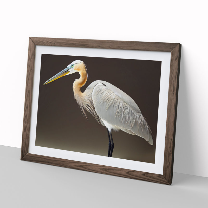 Beauteous Heron Bird - Single Picture Frame Rectangle Print, 46cm H x 64cm W x 2cm D, Brown Framed
