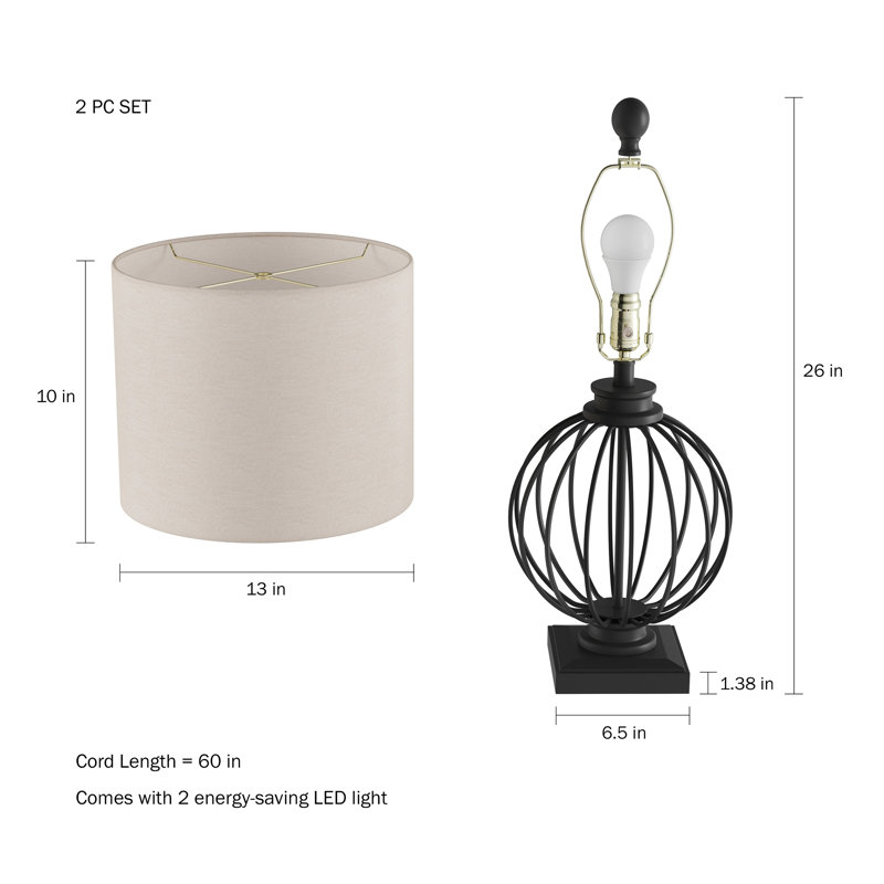 Laurel Foundry Modern Farmhouse Modern 26" Table Lamps - Set of 2 Wrought Iron Open Cage Desk Lamp Lights with LED Bulbs - Rustic Farmhouse Style for Living Room or Bedroom