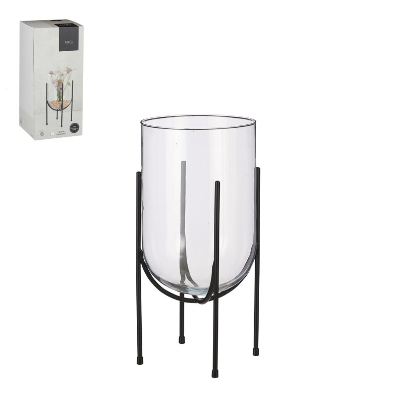 Glass Table Vase, Black, 15.75" H x 9" W x 9" D