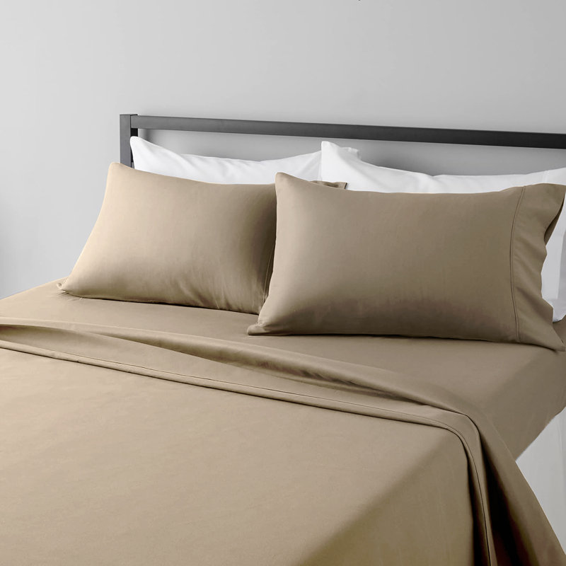 Ensemble de draps 100 % coton à fibres longues haut de gamme Milano à contexture de 1000 fils, Taupe