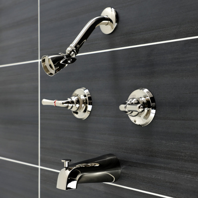 Kingston Brass Magellan Double-Handle Tub and Shower Faucet, Polished Nickel