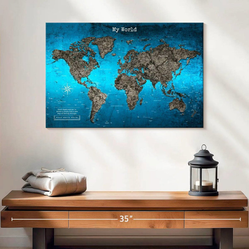My World, punaise, voyage, Amrico III, H 16 po x l 24 po