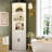 Modern Style Wooden White Corner Shelf With Doors,70.9" Tall Corner Bookshelf,5-tier Storage Cabinet With Doors,corner Cabinet With Led Light For Small Space-1087854132