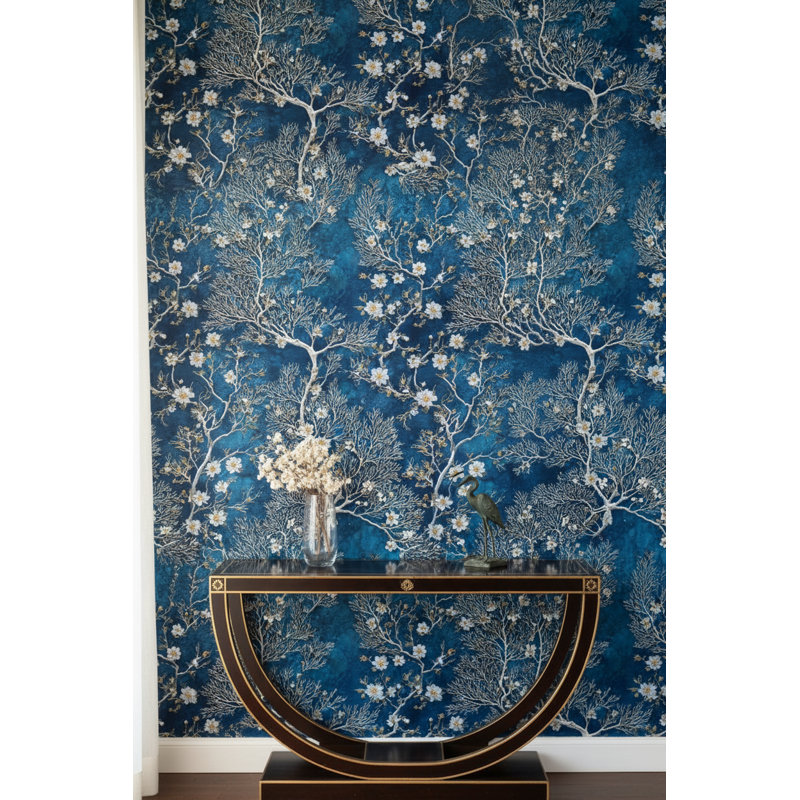 Papier peint floral bleu, décoration murale moderne amovible