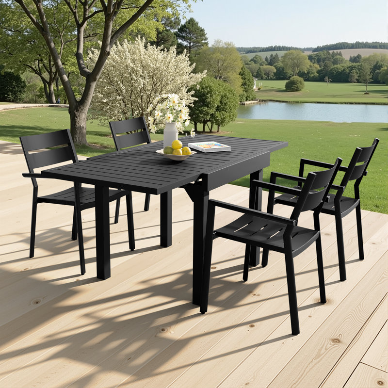 4 - Person Aluminum Rectangular Extendable Outdoor Dining Set With Stackable Armchairs