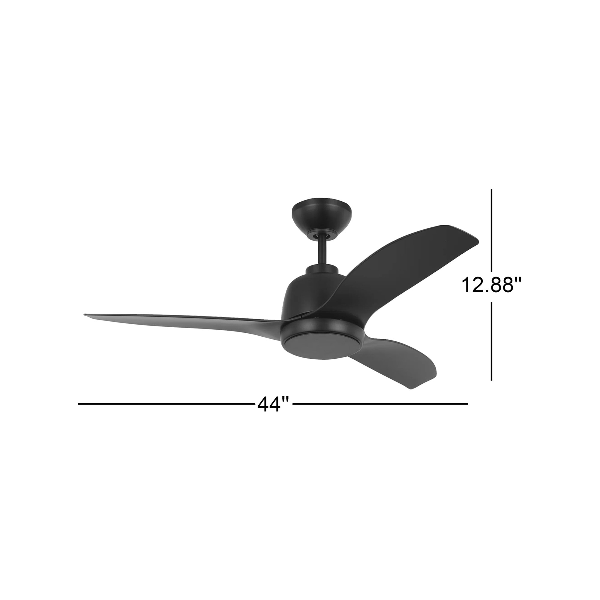 44'' Ceiling Fan with LED Light Kit, Matte Black, 12.18" H x 44" W x 44" D, Matte Black