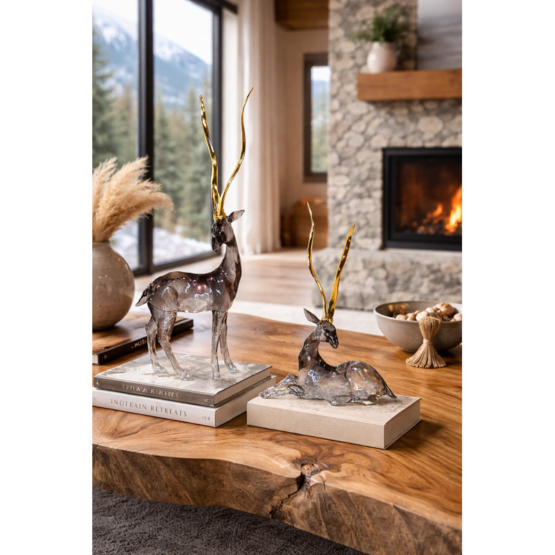 Ensemble de 2 sculptures en cristal cerf