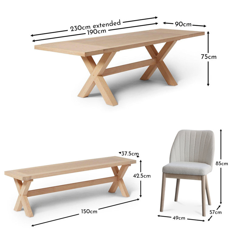 Gracela 8 -Person Oak Solid Wood Dining Set