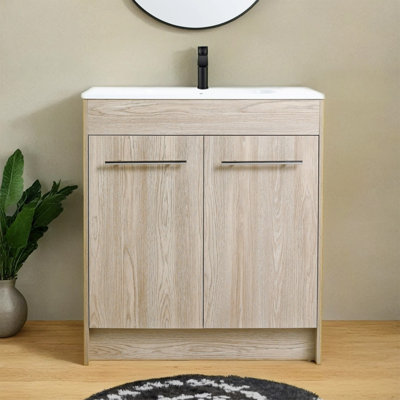 30"" Bathroom Vanity With Sink, 30 Inch Freestanding Bathroom Vanity, Single Sink Bathroom Vanity Combo, Modern Bathroom Vanity, Brown Floor Standing C -  Olde Homey Styles, OldeYLBVC04830WEO