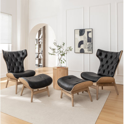 Zytavious Faux Leather Wingback Chair with Ottoman