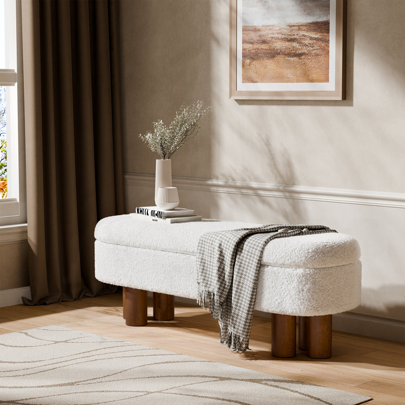Joddie Upholstered Flip Top Storage Bench with Solid Wood Leg, White