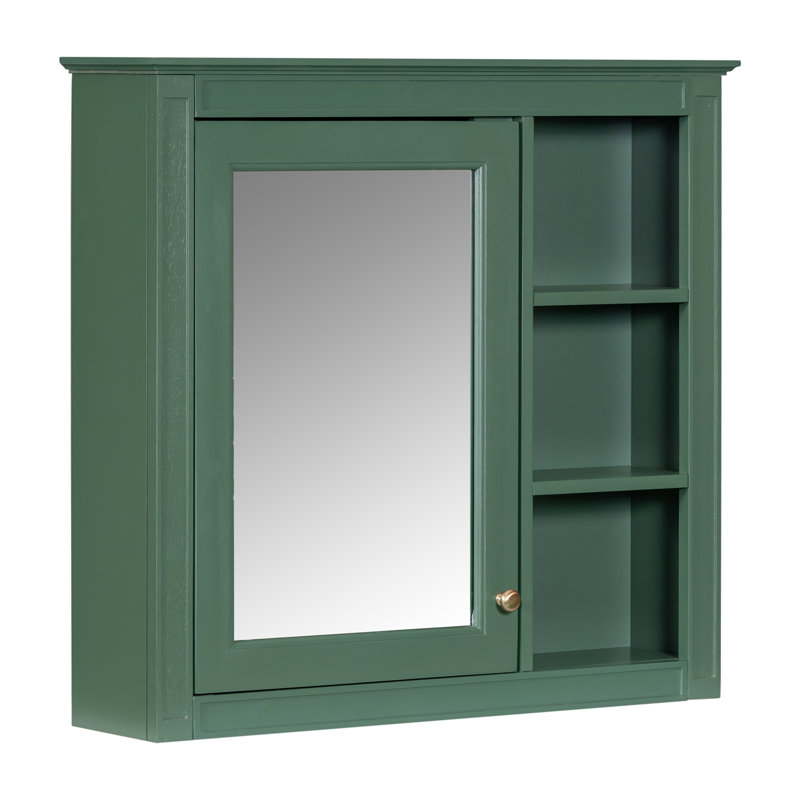 Armoire de rangement murale avec miroir et 3 tablettes ouvertes, Green