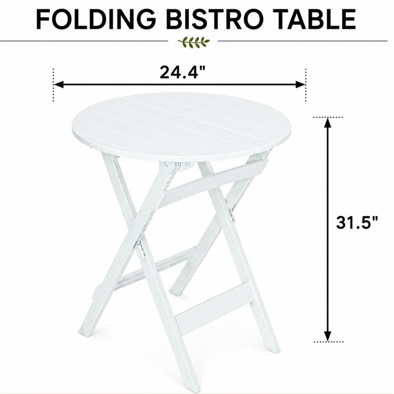 Ensemble bistro pliant extérieur 3 pièces avec table ronde de 61 cm et 2 chaises empilables, blanc, Blanc