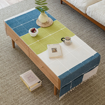 Farmhouse Gray Coffee Table Cover with Pockets