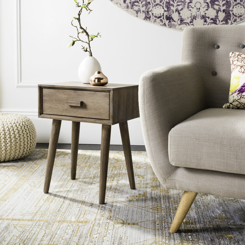 Solid Wood Top Four Leg Rectangular Side Table, Light Brown