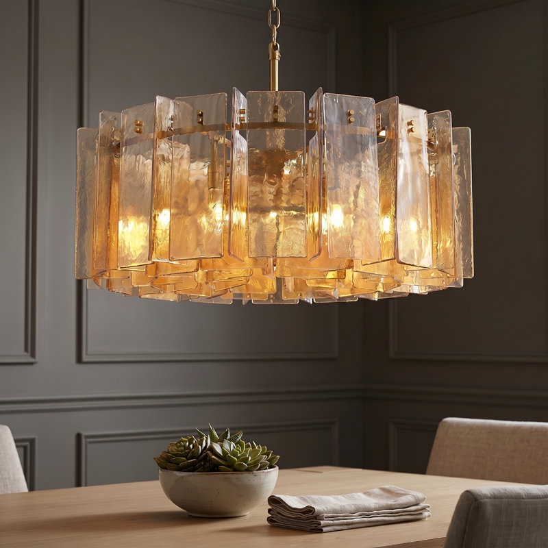 Lustre tambour 12 lumières avec abat-jour en verre 35,4 po Friedhardt, Orange