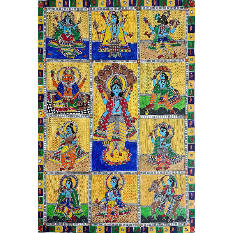 Dashavathar, Vishnu | Acrylique sur papier | Par Roopa | Pour la décoration murale