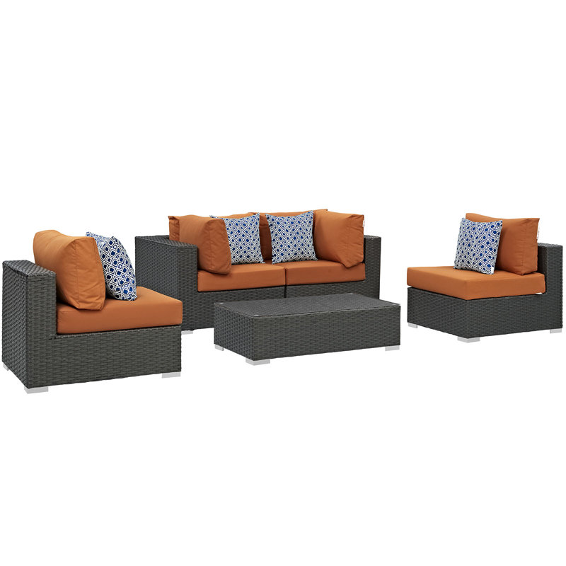 Ensemble modulaire d'extérieur Sunbrella 5 pièces Modway, Toile Sunbrella® toscan