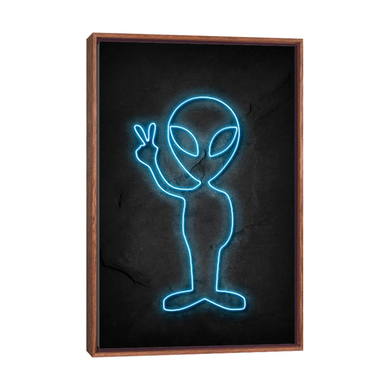 Alien - impression d'art graphique, H 26 po x l 40 po x 1,5 po, Toile avec cadre en bois brun classique, Pas de tapis