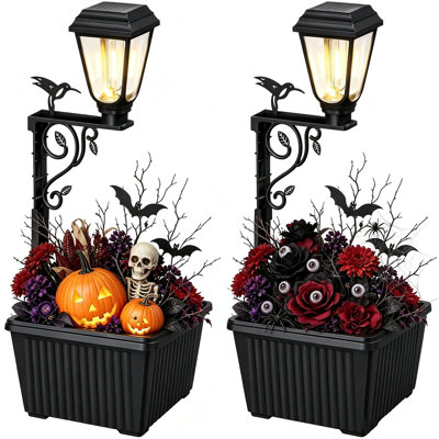 Lampe solaire 2 en 1 pour jardinière, idéale pour l'Halloween, terrasse, porche et décoration extérieure