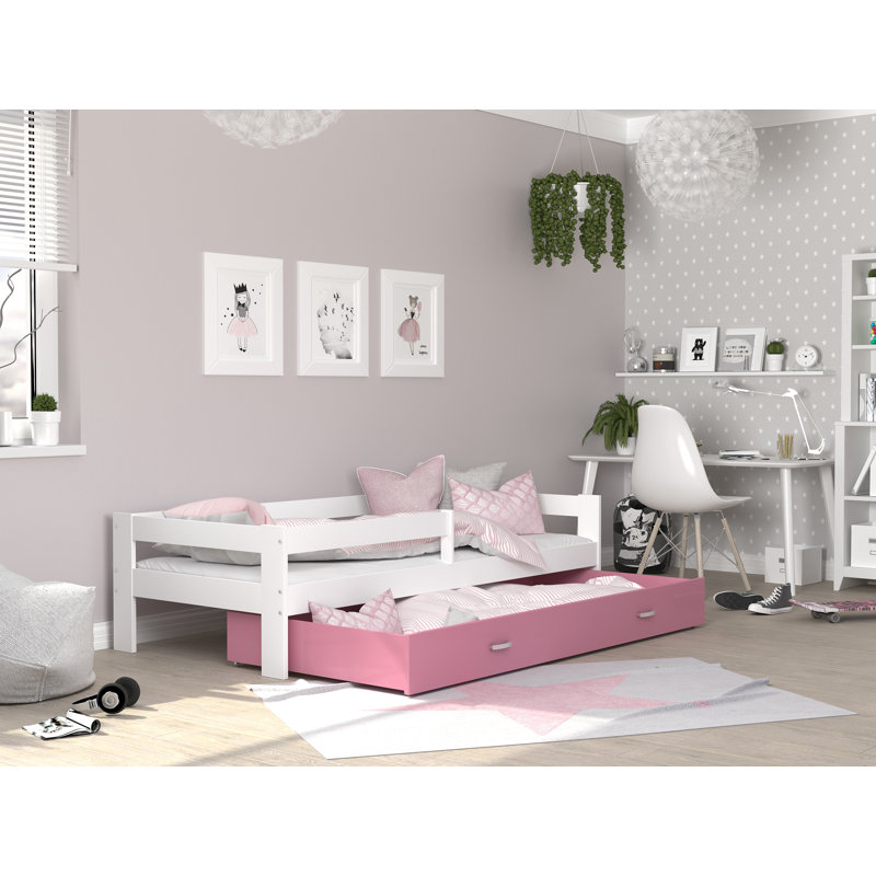European Toddler (80 x 160cm) Drawer Bed, No, White/Pink