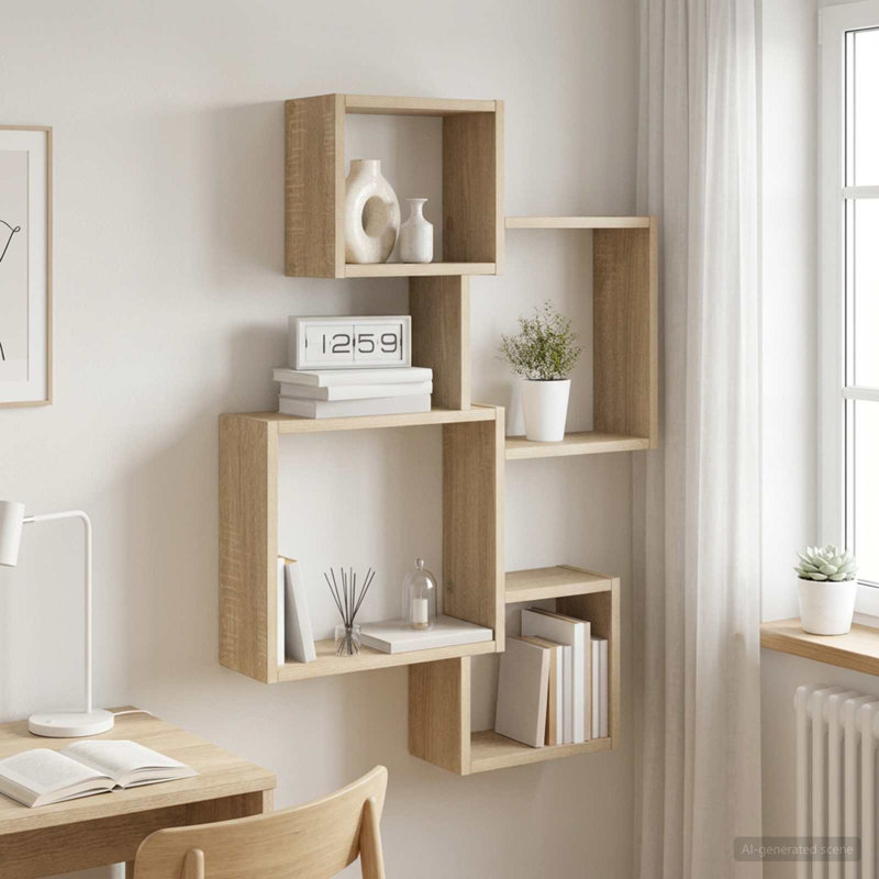  Wall Cube Shelves with Shelf Wall-mounted Engineered Wood Storage