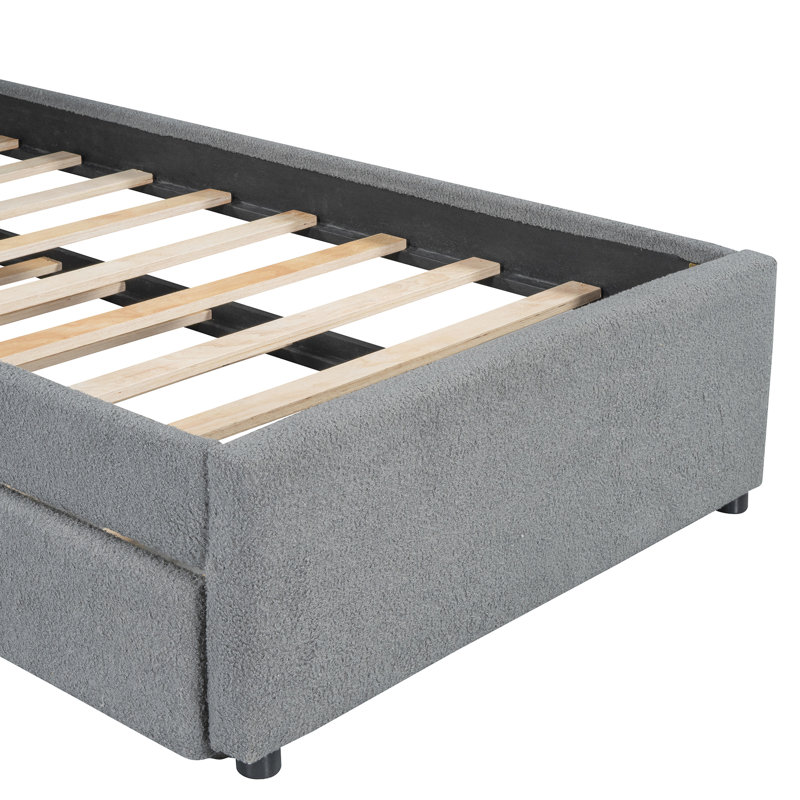 Lit plateforme gris avec lit gigogne gris - Structure en panneau de particules et revêtement en gris, Grey, Twin
