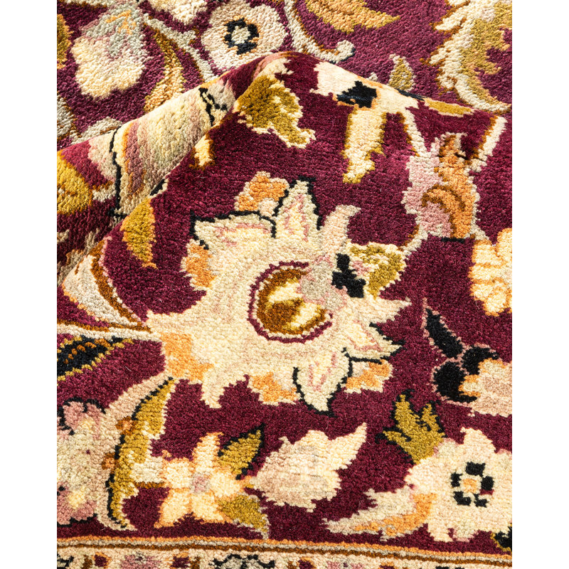 Tapis unique mauve / beige / noir noué à la main 10 pi x 14 pi 3 po Vivika Mogul