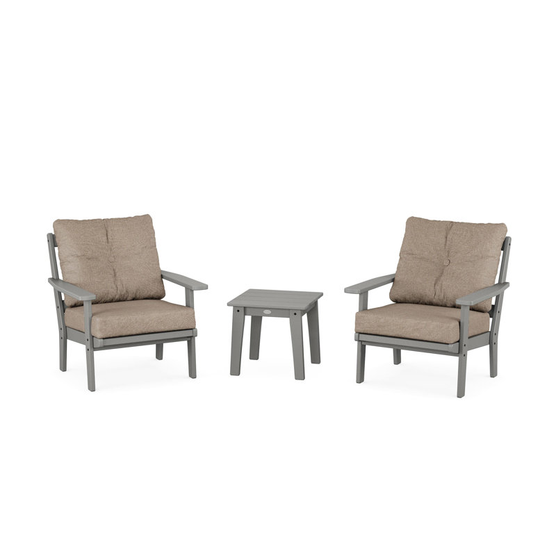 Oxford 3 Piece Seating Group with Cushions, Teak, Grey Mist