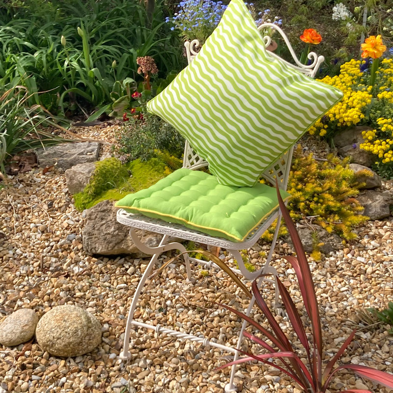 Indoor / Outdoor Striped Square Throw Cushion, Green/White