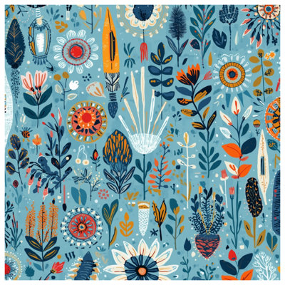 Tapisserie murale florale abstraite bleue - Décoration murale florale