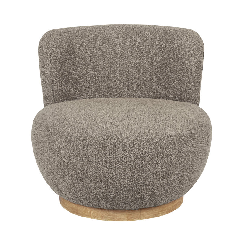 Maya Occasional Swivel Chair In Modern Silver Boucle Fabric On A Solid Wood Base, Gray