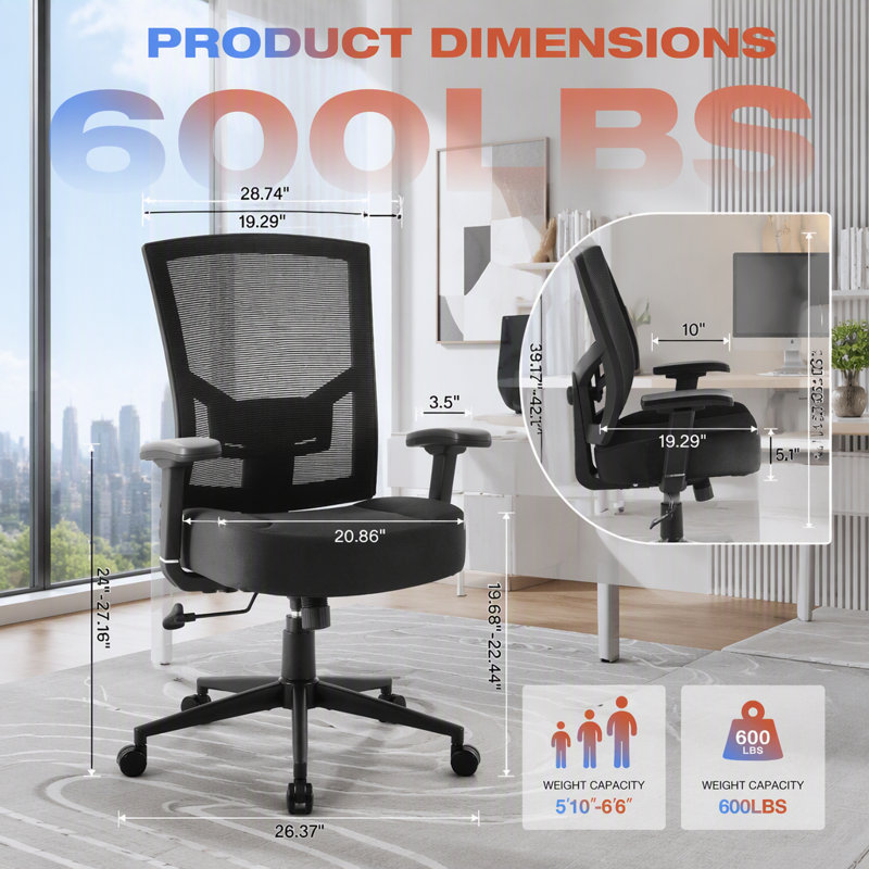 Grande et haute chaise de bureau ergonomique en filet avec support lombaire