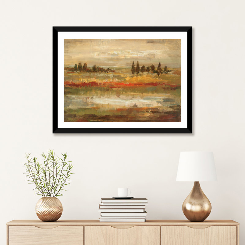 «Summer Fields» par Silvia Vassileva - reproduction d'art, Blanc / aubergine / banane / brun clair / rouge br