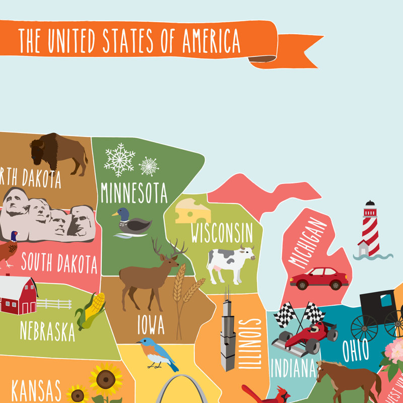 Décalcomanie murale affiche carte des états-unis, Petit