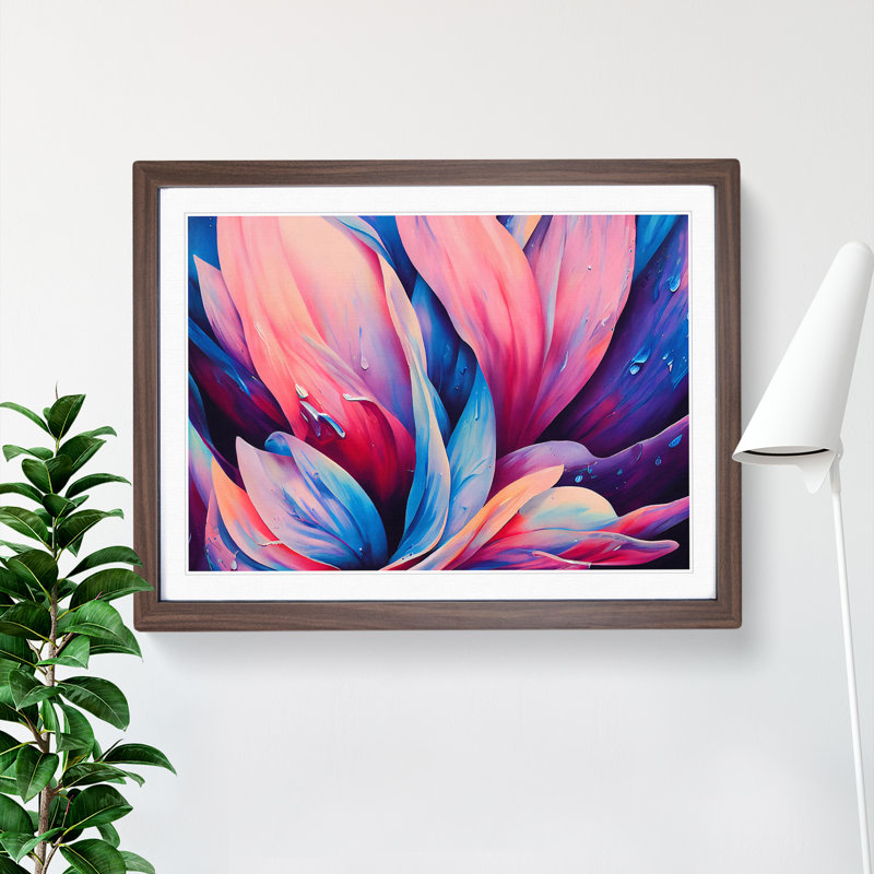 Colourful Flowers Vol.7 Abstract - Single Picture Frame Print, Walnut Framed, 25cm H x 34cm W x 2cm D