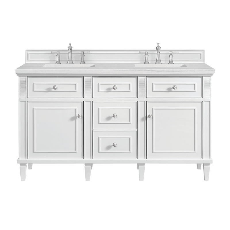 Lorelai 60'' W Double Vanity, Bright White, Carrara White, 8" Widespread