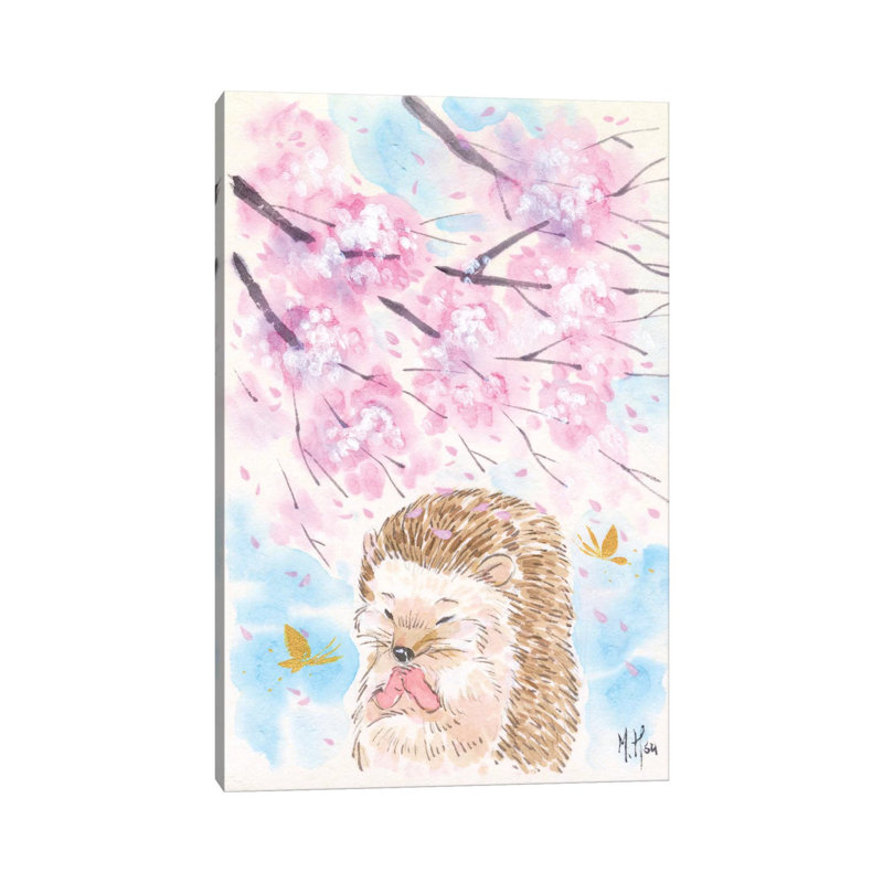 Cherry Blossom Wishes Hedgehog by Martin Hsu - Print on Canvas, Wrapped Canvas, 66.04 cm H x 45.72 cm W x 3.175 cm D