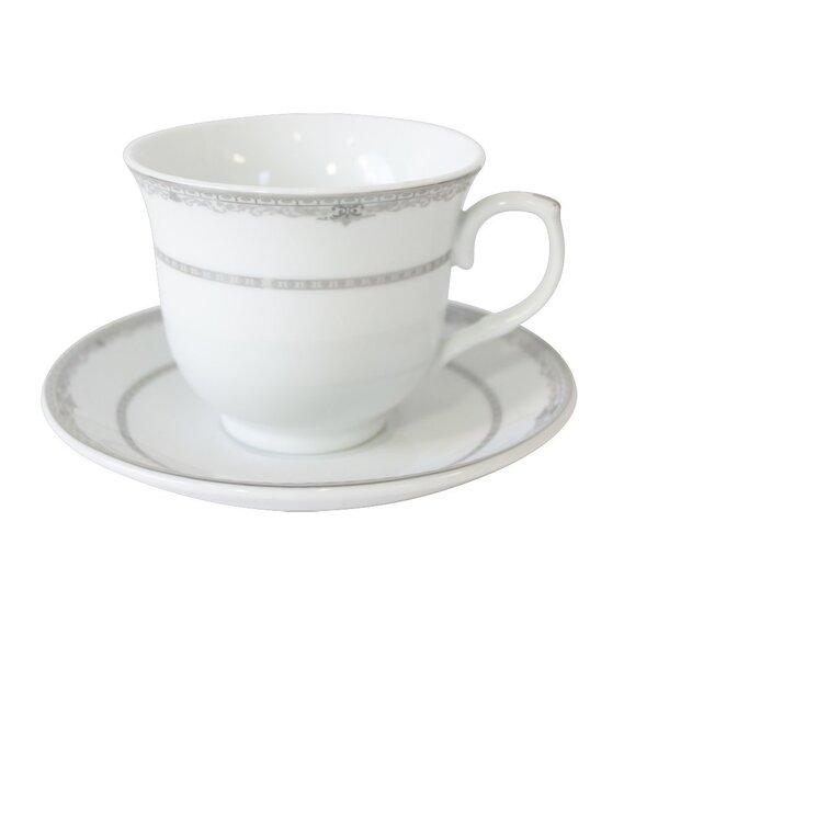 Our Table Simply White Fine Ceramic 6 Piece Square Cup and Saucer Set in White