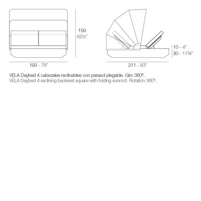 Vela - Lit de jour avec 4 dossiers inclinables et pavillon pliant - 83 po x 76 po - Basic