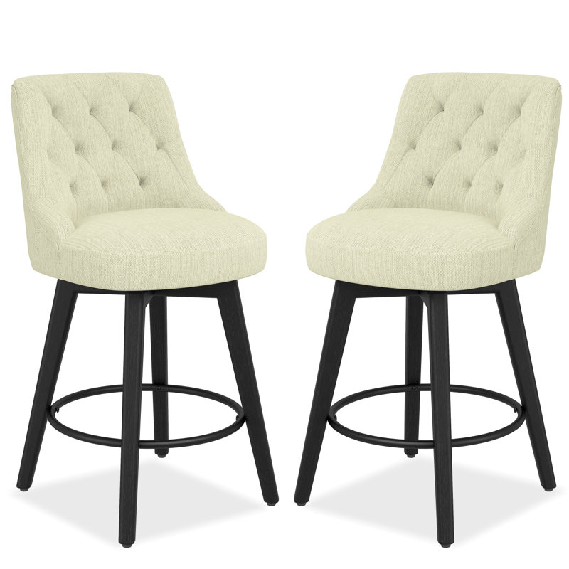 Malakeh Swivel Counter & Bar Stool with Solid Wood Frame, Counter Stool (26.1” Seat Height), Ivory, 2