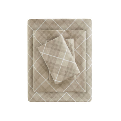 True North by Sleep Philosophy Cozy Cotton Flannel Tan Plaid Cozy Flannel 100% Cotton 4-Piece Queen Sheet Set