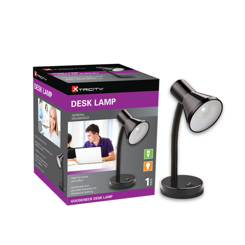 Lampe de bureau 14 po cygne accoudoirs, Base noire / Abat-jour blanc