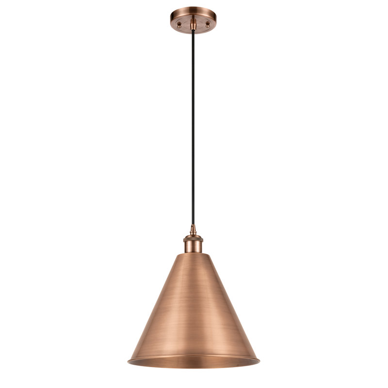 Luminaire suspendu conique à 1 lumière Ballston Cone, H 18,75 po x l 16 po x P 16 po, Cuivre antique, Noir mat