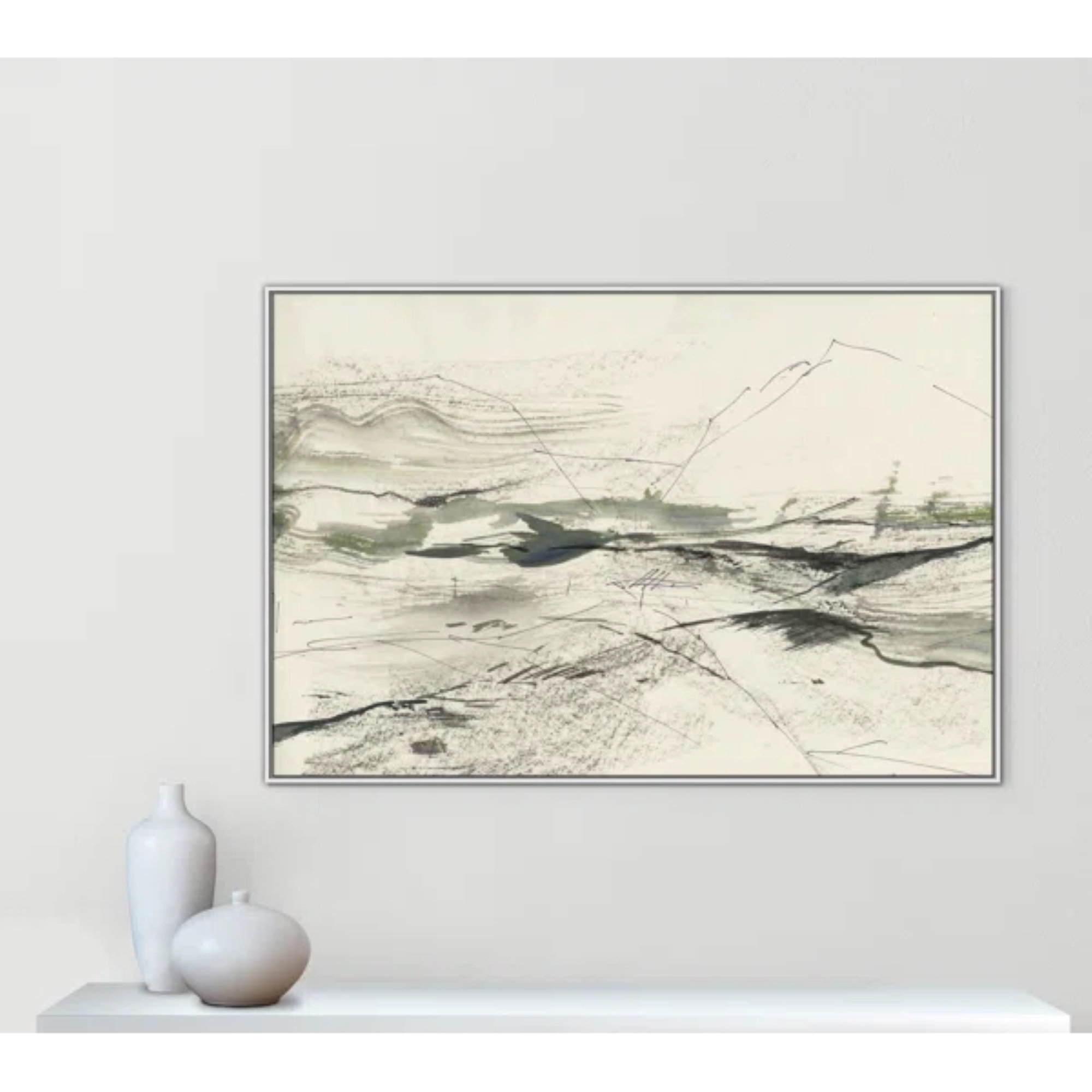 Green Sketches by PI Studio, No Mat, White Floater Framed, 41.5" H x 61.5" W x 2" D