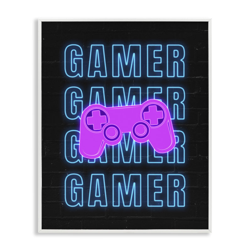 Neon Gamer Words, art de la giclée encadrée par Nina Blue, Estampe numérique encadrée blanc bord de mer, H 14 po x l 11 po